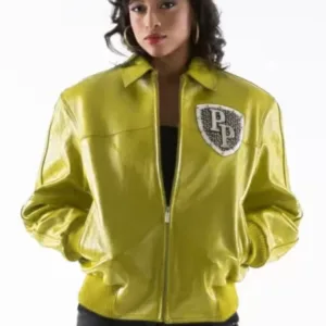 Pelle Pelle Womens Encrusted Varsity Olive Jacket
