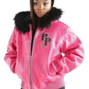 Pelle Pelle Womens Fur Hooded Pink Leather Jacket