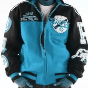 Pelle Pelle World Turquoise and Black Varsity Jacket