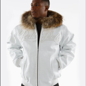 Men’s Pelle Pelle White Fur Hooded Real Leather Jacket