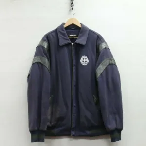 Vintage Pelle Pelle Wool Navy Blue Embroidered Bomber Jacket
