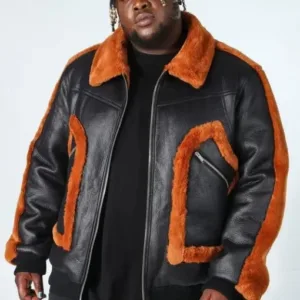 Pelle Pelle Men’s Leather Look Faux Fur Trim Aviator Jacket