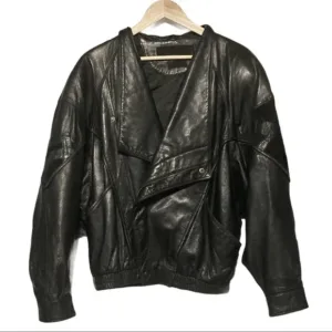 Pelle Pelle Black Drop Down Collar Leather Jacket