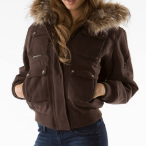 Pelle Pelle Hooded Fur Dark Brown Cropped Jacket