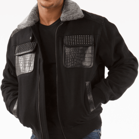 pelle pelle men studded gator black jacket