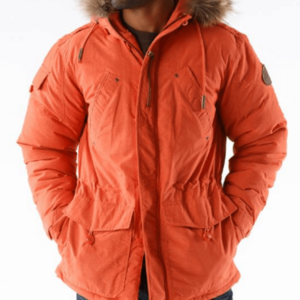 Pelle Pelle Fur Hood Snorkel Orange Puffer Jacket