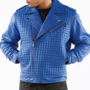 Pelle Pelle Blue Houndstooth Biker Leather Jacket