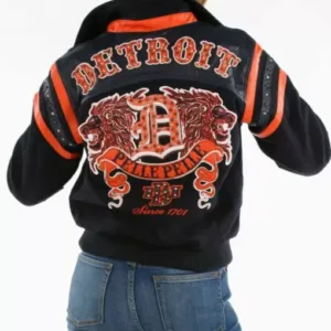 Pelle Pelle Navy Detroit Lions Wool Leather Jacket